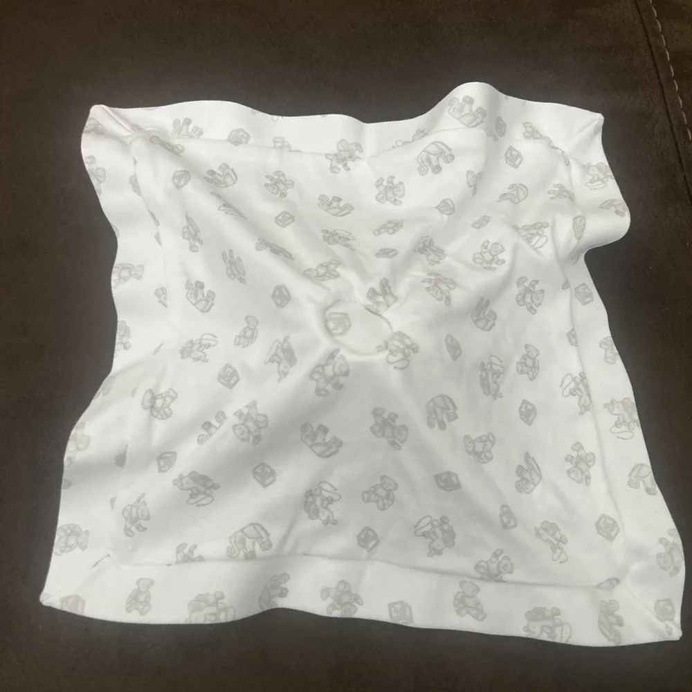 Polo Ralph Lauren Blue /White Teddy Bear Lovey Blanket Security 11x11